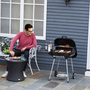 Portable Charcoal Grill with Foldable Side Shelf and Bottom Shelf, BBQ Smoker with Wheels and Adjustable Vents on Lid for Picnic Camping Backyard Cooking, Black