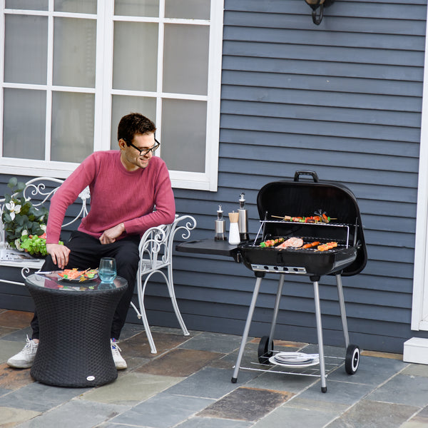 Portable Charcoal Grill with Foldable Side Shelf and Bottom Shelf, BBQ Smoker with Wheels and Adjustable Vents on Lid for Picnic Camping Backyard Cooking, Black