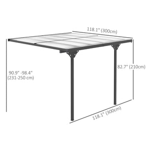 10' x 10' Outdoor Lean to Hardtop Pergola with Polycarbonate Roof, Wall Mounted Gazebo with Adjustable Height, Aluminum Frame, and UV Protection, Grey