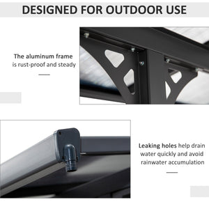 10' x 10' Outdoor Lean to Hardtop Pergola with Polycarbonate Roof, Wall Mounted Gazebo with Adjustable Height, Aluminum Frame, and UV Protection, Grey