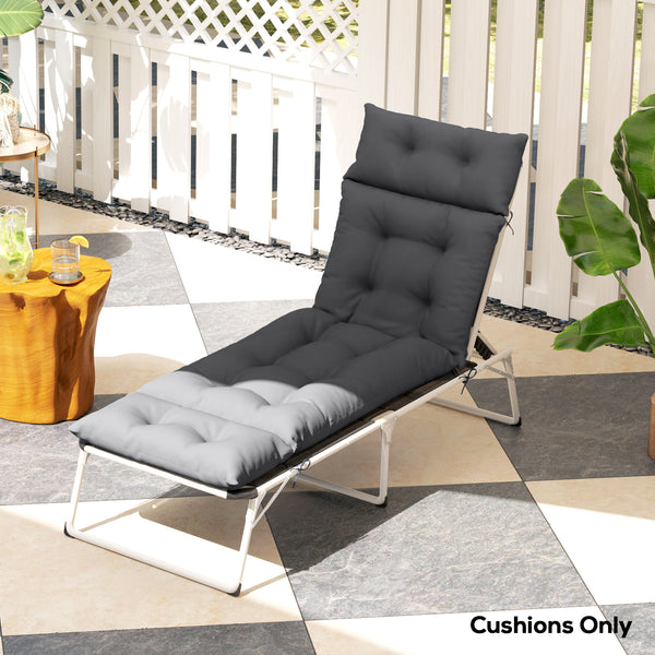 Sun Lounger Cushions Only, 190x56x10cm Garden Lounge Chair Cushions, UPF20+ 220gsm Fabric, Thick Sunbed Replacement Pads with 6 Ties, Dark Grey