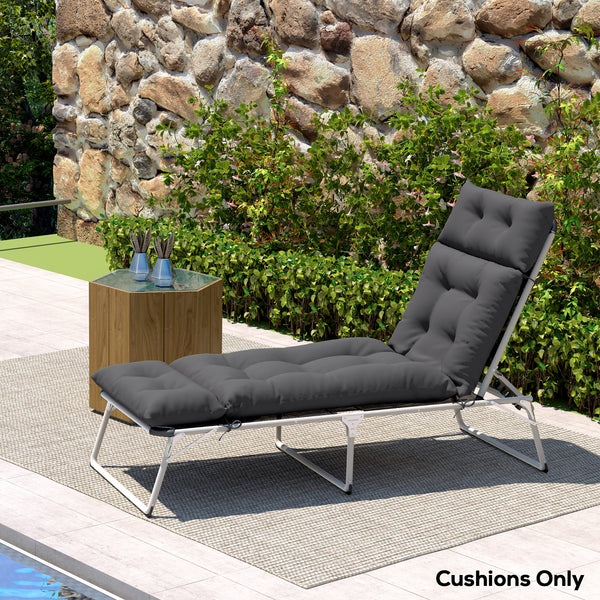 Sun Lounger Cushions Only, 190x56x10cm Garden Lounge Chair Cushions, UPF20+ 220gsm Fabric, Thick Sunbed Replacement Pads with 6 Ties, Dark Grey