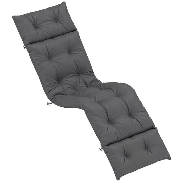 Sun Lounger Cushions Only, 190x56x10cm Garden Lounge Chair Cushions, UPF20+ 220gsm Fabric, Thick Sunbed Replacement Pads with 6 Ties, Dark Grey