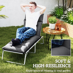 Sun Lounger Cushions Only, 190x56x10cm Garden Lounge Chair Cushions, UPF20+ 220gsm Fabric, Thick Sunbed Replacement Pads with 6 Ties, Dark Grey