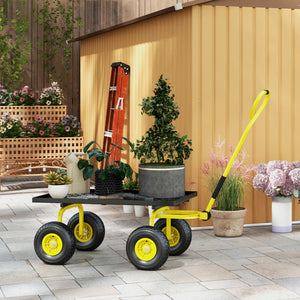 Heavy Duty Garden Wagon Cart, Utility Wagon Cart with Metal Frame, 10" Wheels and 180° Rotating Handle, 330 lbs Capacity, for Garden, Beach, Lawn, Yellow