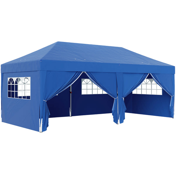 10' x 20' Pop Up Canopy with 6 Walls, Outdoor Easy Up Canopy Party Tent with Steel Frame, Drainage Holes, Instant Garden Shade Shelter with Carrying Bag, Blue