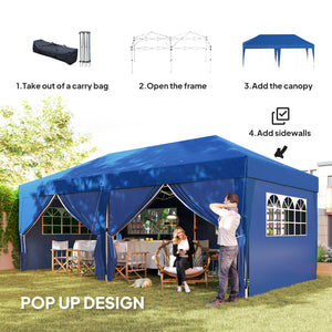 10' x 20' Pop Up Canopy with 6 Walls, Outdoor Easy Up Canopy Party Tent with Steel Frame, Drainage Holes, Instant Garden Shade Shelter with Carrying Bag, Blue