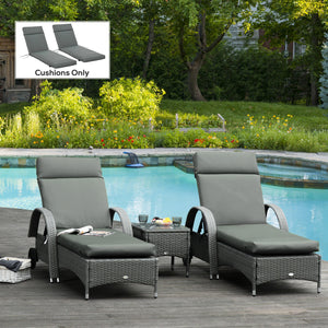 Outdoor Lounge Chair Cushion Set of 2, Non-Slip Chaise Lounge Cushions, Sun Lounger Pads for Indoor Outdoor, 77.2" x 21.7", Dark Grey