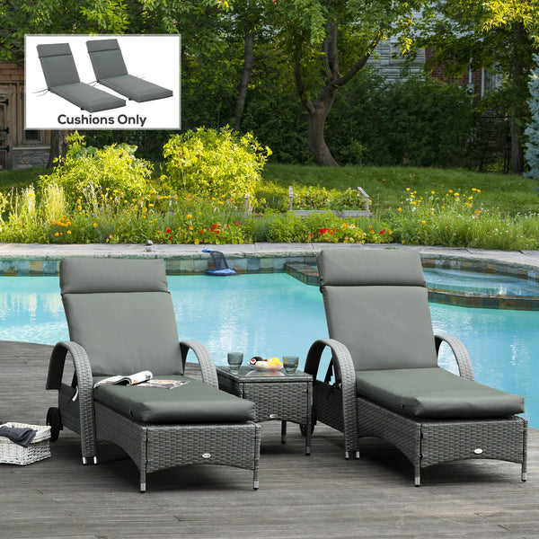 Outdoor Lounge Chair Cushion Set of 2, Non-Slip Chaise Lounge Cushions, Sun Lounger Pads for Indoor Outdoor, 77.2" x 21.7", Dark Grey