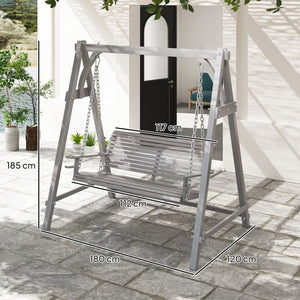 2 Seater Garden Swing Seat Larch Wood Swing Chair Hammock Bench Lounger - Grey
