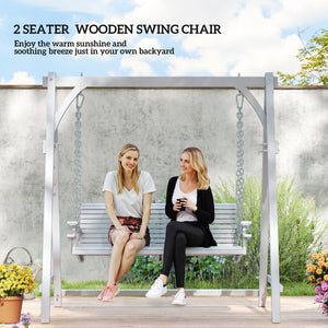 2 Seater Garden Swing Seat Larch Wood Swing Chair Hammock Bench Lounger - Grey