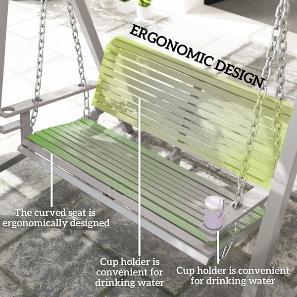 2 Seater Garden Swing Seat Larch Wood Swing Chair Hammock Bench Lounger - Grey