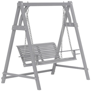2 Seater Garden Swing Seat Larch Wood Swing Chair Hammock Bench Lounger - Grey