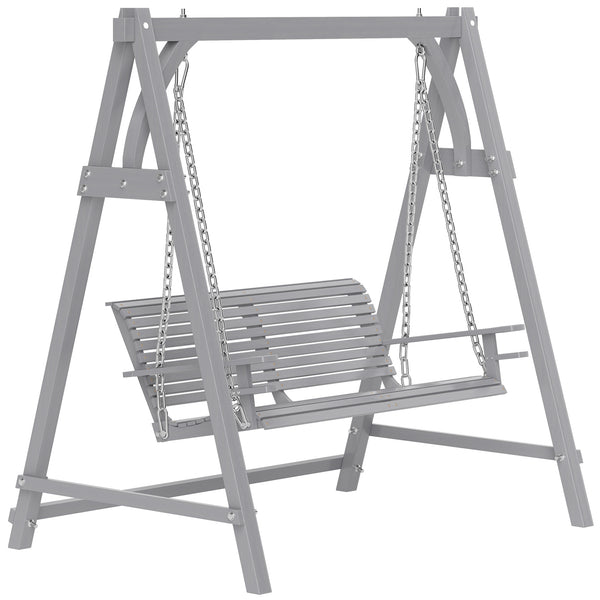 2 Seater Garden Swing Seat Larch Wood Swing Chair Hammock Bench Lounger - Grey
