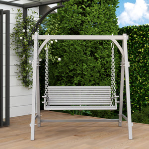 2 Seater Garden Swing Seat Larch Wood Swing Chair Hammock Bench Lounger - Grey