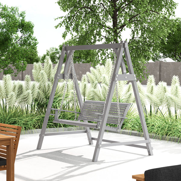 2 Seater Garden Swing Seat Larch Wood Swing Chair Hammock Bench Lounger - Grey