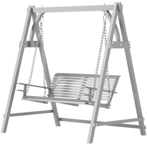 2 Seater Garden Swing Seat Larch Wood Swing Chair Hammock Bench Lounger - Grey