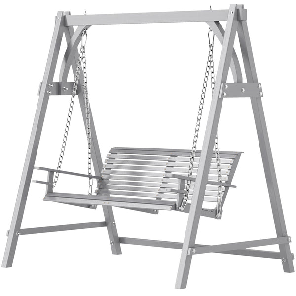 2 Seater Garden Swing Seat Larch Wood Swing Chair Hammock Bench Lounger - Grey