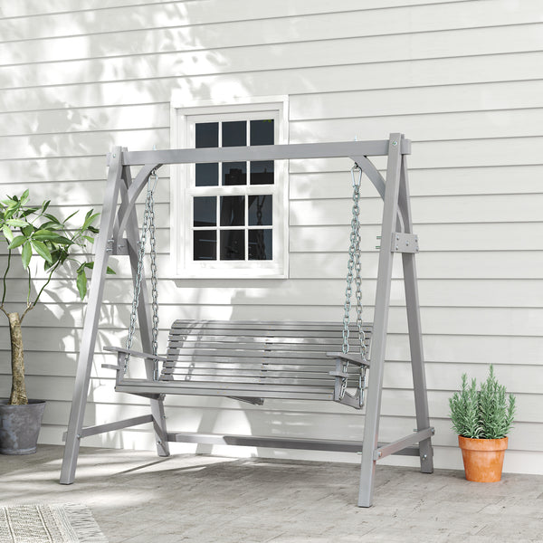 2 Seater Garden Swing Seat Larch Wood Swing Chair Hammock Bench Lounger - Grey