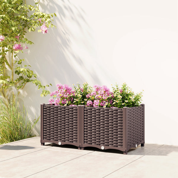 Plastic Raised Garden Bed with Legs, Self Watering Elevated Planter Boxes with Drainage Holes and Plugs, Easy Assembly Outdoor Planter Box for Vegetables, Flowers, Herbs, 80 x 40 x 37 cm