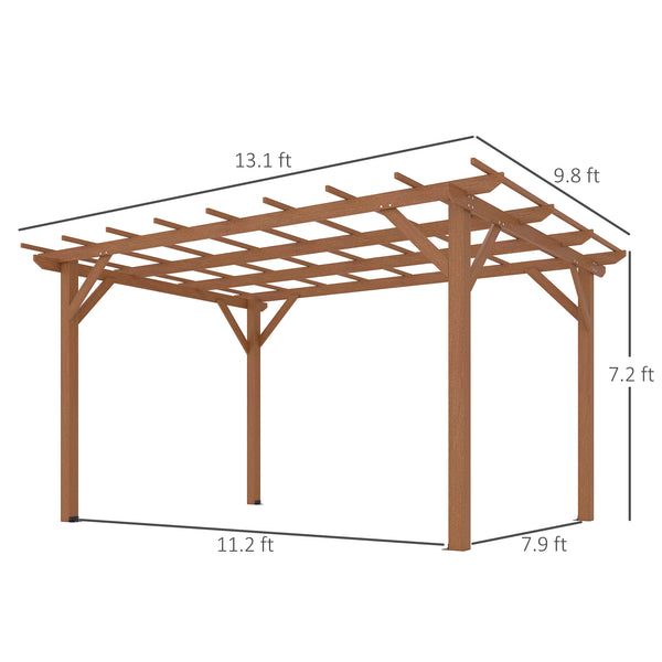 10' x 13' Outdoor Pergola, Wood Gazebo Grape Trellis with Stable Structure and Concrete Anchors for Climbing Plant Support, Garden, Patio, Backyard, Deck, Dark Brown