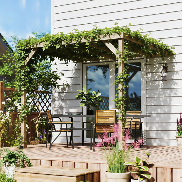 2.4 x 2.4m Lean-To Wooden Pergola Kit, Decorative Garden Gazebo with Stable Structure and Concrete Anchors, Grape Trellis for Climbing Vines, Flowers, Garden Patio, Light Brown