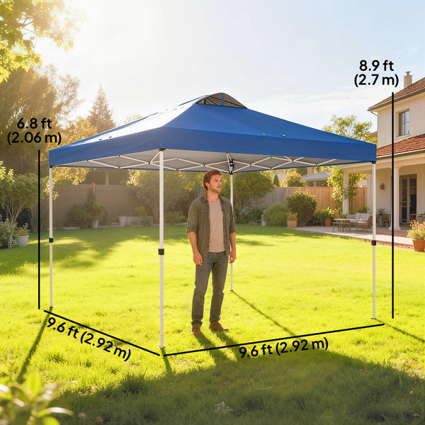 9.8' x 9.8' Pop Up Canopy, Waterproof Canopy Tent for Parties, Garden, BBQs, Easy Setup Instant Shelter and Garden Gazebo with Carrying Bag, Stakes and Ropes, Blue