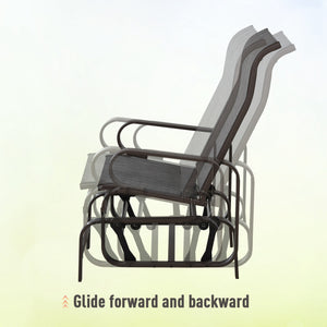 3 Pieces Garden Gliding Chair Set, Metal Frame 2 Single Armchair Swing Seater and 1 Glass Top Coffee Table w/ Breath Mesh Fabric Seat, Brown