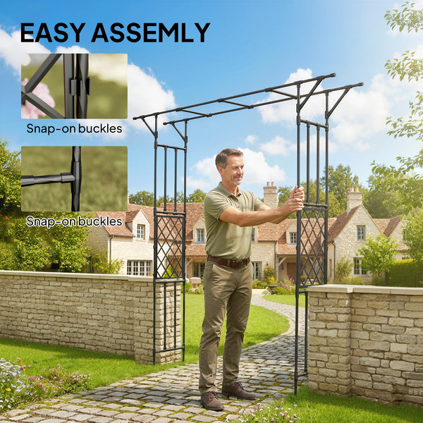 7.1ft Garden Arch, PE-Coated Steel Outdoor Trellis Arbor for Climbing Plants, Wedding Arch for Party Outdoor Garden Backyard, Black
