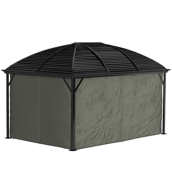 10' x 13' Hardtop Gazebo Canopy with Galvanized Steel Roof, Aluminum Permanent Pavilion Outdoor Gazebo with Top Hook, Netting and Curtains for Garden, Backyard, Dark Grey