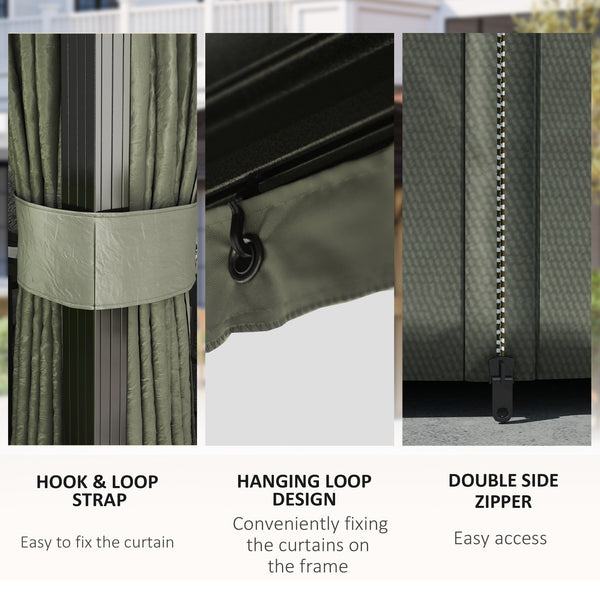 10' x 13' Hardtop Gazebo Canopy with Galvanized Steel Roof, Aluminum Permanent Pavilion Outdoor Gazebo with Top Hook, Netting and Curtains for Garden, Backyard, Dark Grey