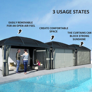 10' x 13' Hardtop Gazebo Canopy with Galvanized Steel Roof, Aluminum Permanent Pavilion Outdoor Gazebo with Top Hook, Netting and Curtains for Garden, Backyard, Dark Grey