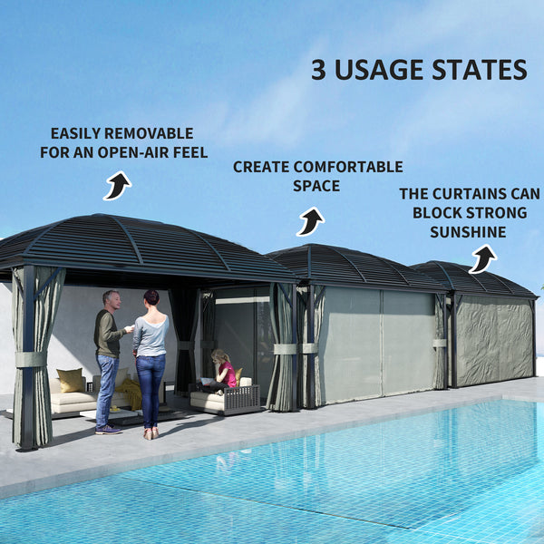 10' x 13' Hardtop Gazebo Canopy with Galvanized Steel Roof, Aluminum Permanent Pavilion Outdoor Gazebo with Top Hook, Netting and Curtains for Garden, Backyard, Dark Grey