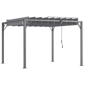 9.5' x 9.7' Outdoor Pergola with Retractable Roof, AluminIum Louvered Pergola Canopy, Patio Shelter with Ground Stakes for Patio, Lawn, Garden, Grey