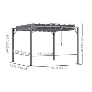 9.5' x 9.7' Outdoor Pergola with Retractable Roof, AluminIum Louvered Pergola Canopy, Patio Shelter with Ground Stakes for Patio, Lawn, Garden, Grey