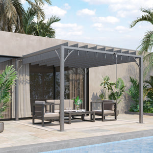 9.5' x 9.7' Outdoor Pergola with Retractable Roof, AluminIum Louvered Pergola Canopy, Patio Shelter with Ground Stakes for Patio, Lawn, Garden, Grey