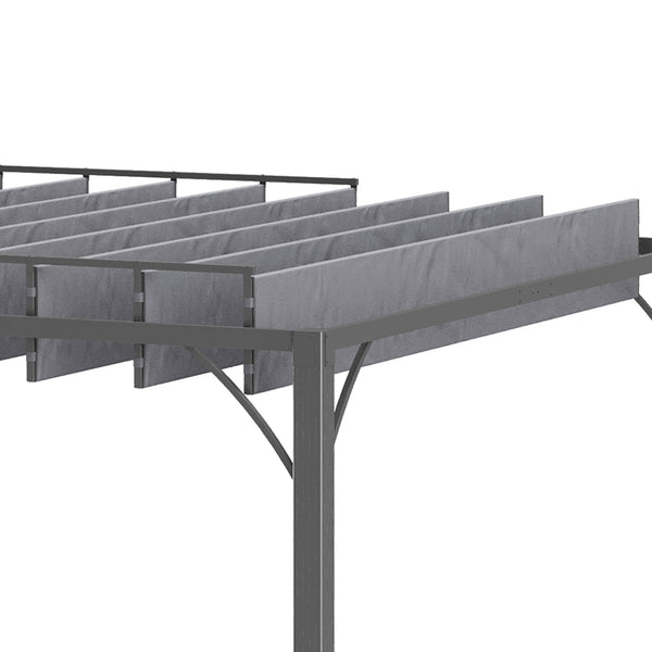 9.5' x 9.7' Outdoor Pergola with Retractable Roof, AluminIum Louvered Pergola Canopy, Patio Shelter with Ground Stakes for Patio, Lawn, Garden, Grey