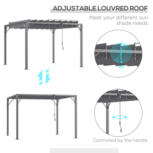 9.5' x 9.7' Outdoor Pergola with Retractable Roof, AluminIum Louvered Pergola Canopy, Patio Shelter with Ground Stakes for Patio, Lawn, Garden, Grey