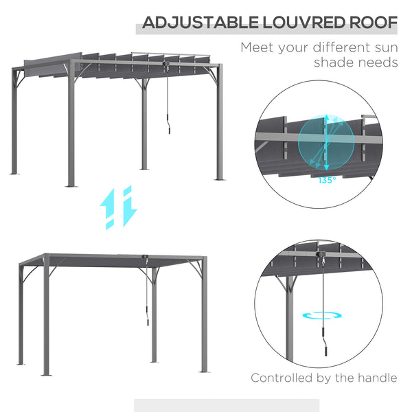 9.5' x 9.7' Outdoor Pergola with Retractable Roof, AluminIum Louvered Pergola Canopy, Patio Shelter with Ground Stakes for Patio, Lawn, Garden, Grey