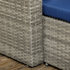 3-Piece Patio Furniture Set Modern Sectional Sofa Rattan Chair Wicker Conversation Set Outdoor Hand Woven Rattan Wicker Furniture Patio Coffee Table Sofa Set, Navy Blue