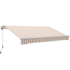 Outsunny 12' x 10' Retractable Awning Patio Awnings Sun Shade Shelter with Manual Crank Handle, 280g/m² UV & Water-Resistant Fabric and Aluminum Frame for Deck, Balcony, Yard, Beige and White