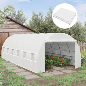 6 x 3 x 2m Greenhouse Replacement Cover ONLY Winter Garden Plant PE Cover for Tunnel Walk-in Greenhouse with Roll-up Windows Door Outdoor, White