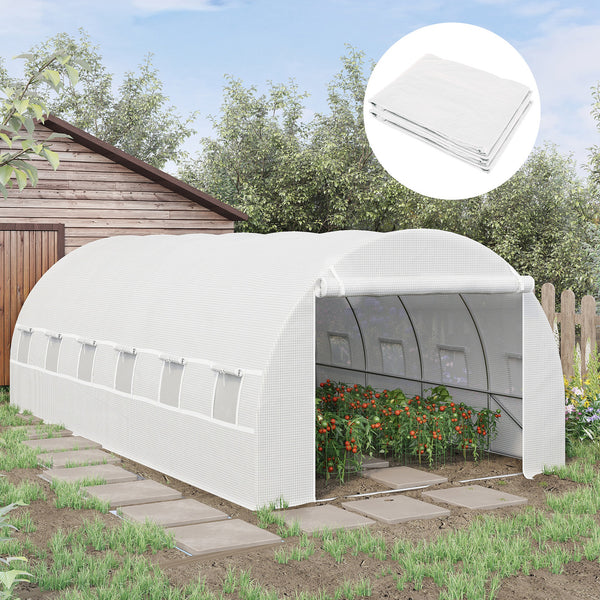 6 x 3 x 2m Greenhouse Replacement Cover ONLY Winter Garden Plant PE Cover for Tunnel Walk-in Greenhouse with Roll-up Windows Door Outdoor, White