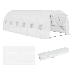 6 x 3 x 2m Greenhouse Replacement Cover ONLY Winter Garden Plant PE Cover for Tunnel Walk-in Greenhouse with Roll-up Windows Door Outdoor, White