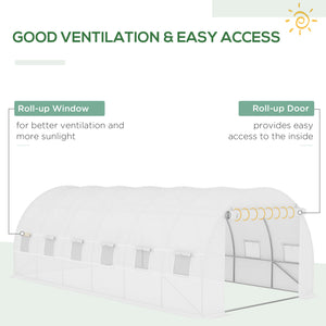 6 x 3 x 2m Greenhouse Replacement Cover ONLY Winter Garden Plant PE Cover for Tunnel Walk-in Greenhouse with Roll-up Windows Door Outdoor, White