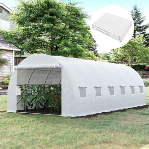 6 x 3 x 2m Greenhouse Replacement Cover ONLY Winter Garden Plant PE Cover for Tunnel Walk-in Greenhouse with Roll-up Windows Door Outdoor, White