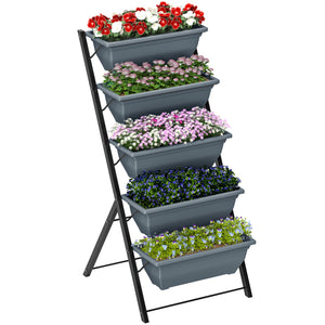 5-Tier Raised Garden Bed with 5 Planter Boxes, Outdoor Plant Stand Grow Containers with Leaking Holes for Balcony Patio Outdoor, Grey