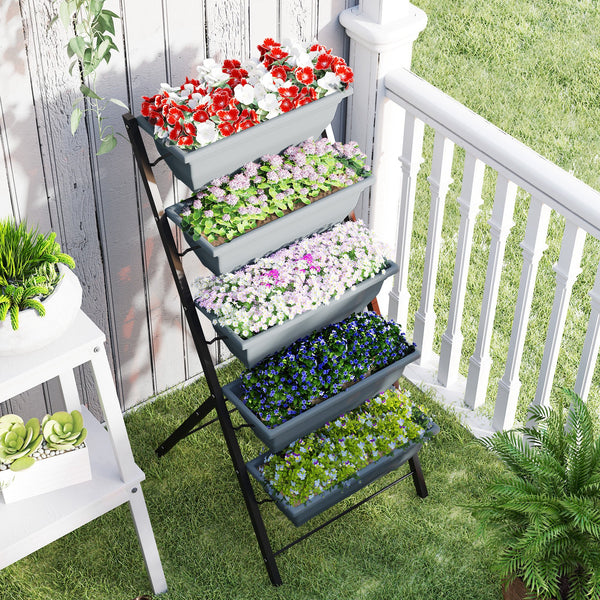5-Tier Raised Garden Bed with 5 Planter Boxes, Outdoor Plant Stand Grow Containers with Leaking Holes for Balcony Patio Outdoor, Grey