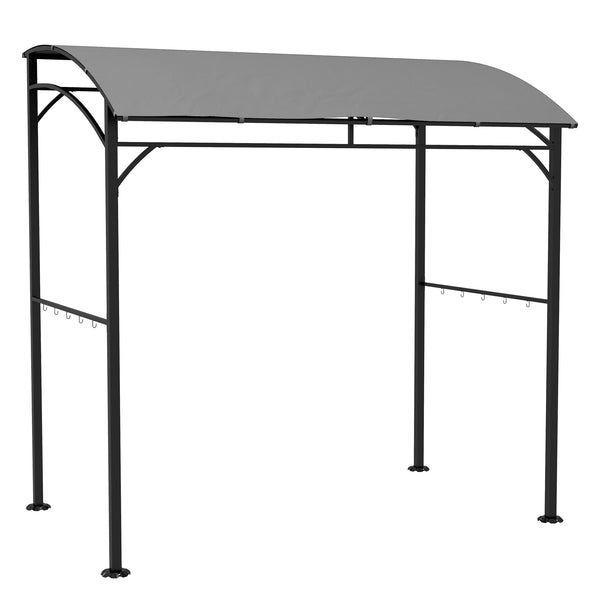 2.2 x 1.5 m BBQ Grill Gazebo Tent, Garden Grill with Metal Frame, Curved Canopy and 10 Hooks, Outdoor Sun Shade, Grey