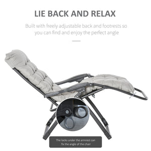 Reclining Zero Gravity Chair with Adjustable Backrest, Folding Garden Sun Lounger with Removable Cushion and Headrest, Light Grey